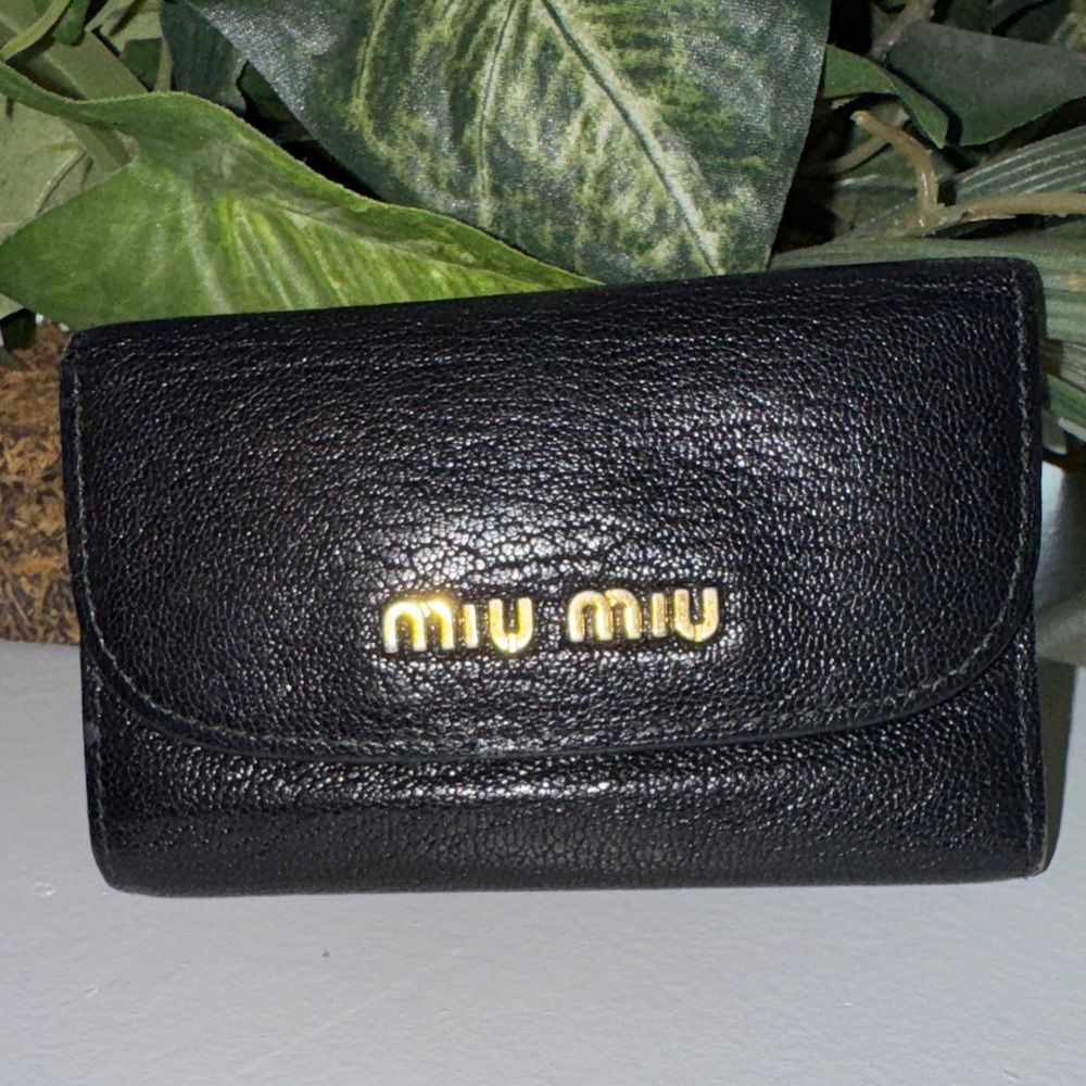 Miu Miu Black Textured Leather Key Card Holder